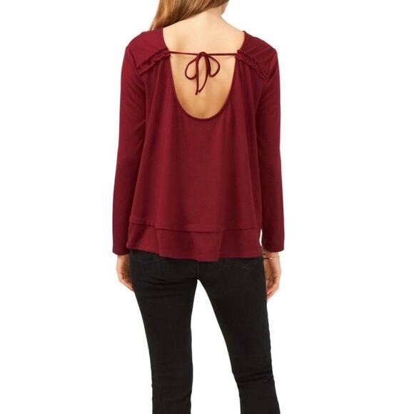 1.STATE Maroon Red Boat Neck Tie Back Long Sleeve Top Size Large - Picture 2 of 7